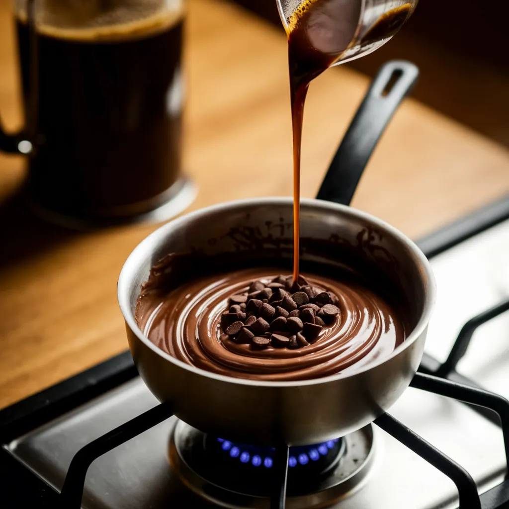 pour in the brewed coffee and whisk to combine.