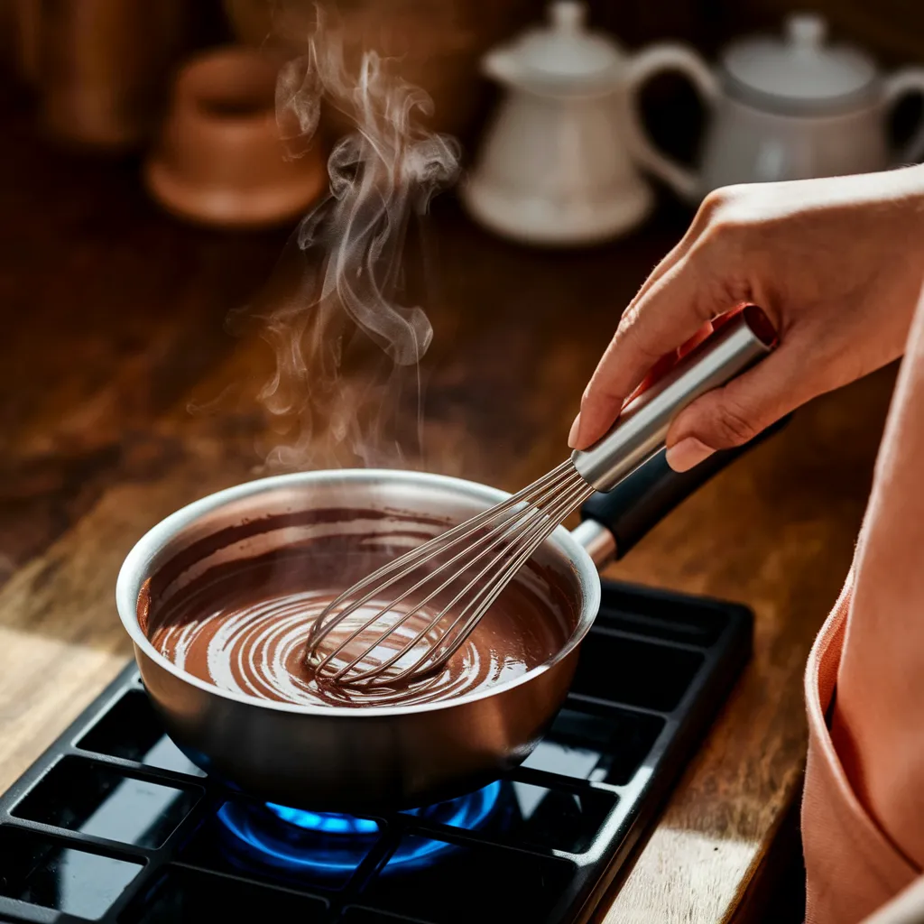 a small saucepan over low heat, whisk together your chosen milk, cocoa powder, sweetener, and vanilla extract until fully dissolved