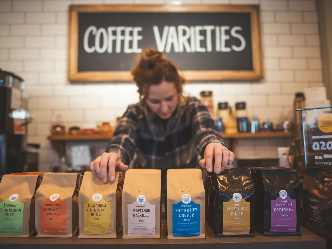 browsing a selection of flavored coffees