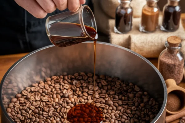 A visually appealing, high-resolution image showcasing the flavored coffee bean production process