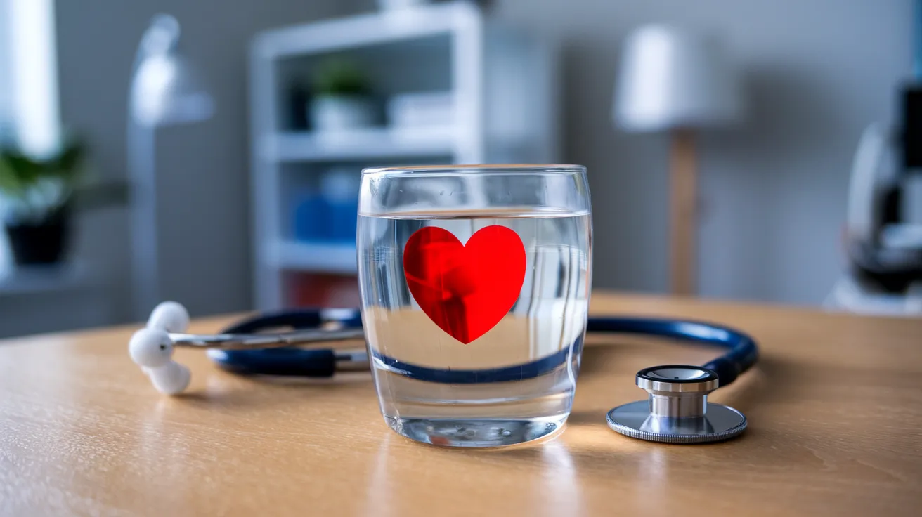 a glass of water with a red heart shape 