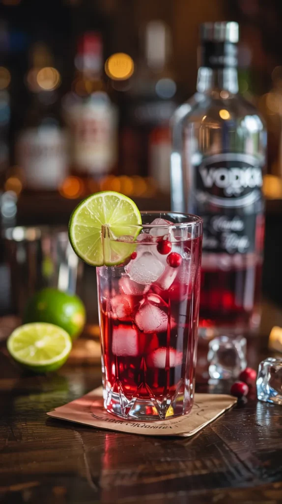 cape codder cocktail mixed with cranberry juice and vodka