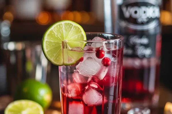 cape codder cocktail mixed with cranberry juice and vodka