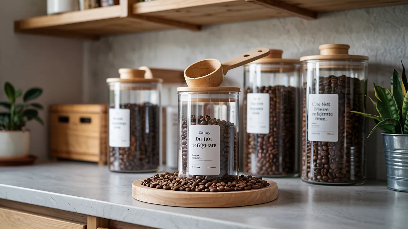  airtight containers (glass or opaque ceramic) filled with coffee beans