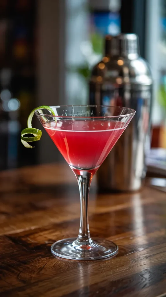 cosmopolitan cocktail that includes vodka, cranberry juice and other ingredients