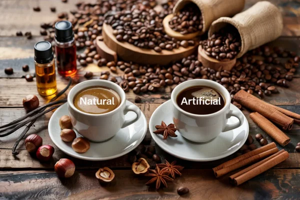 two cups of naturally flavored coffee and artificially flavored coffee