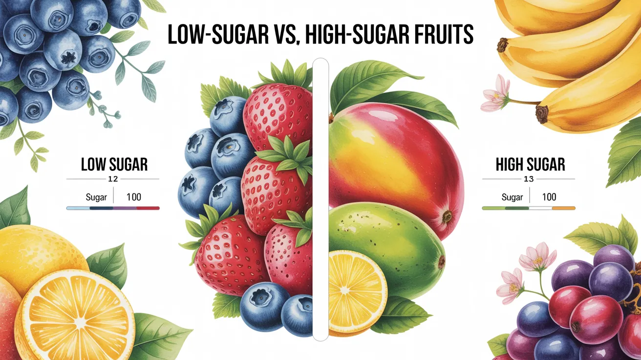 Comparison chart: Low-sugar vs. high-sugar fruits