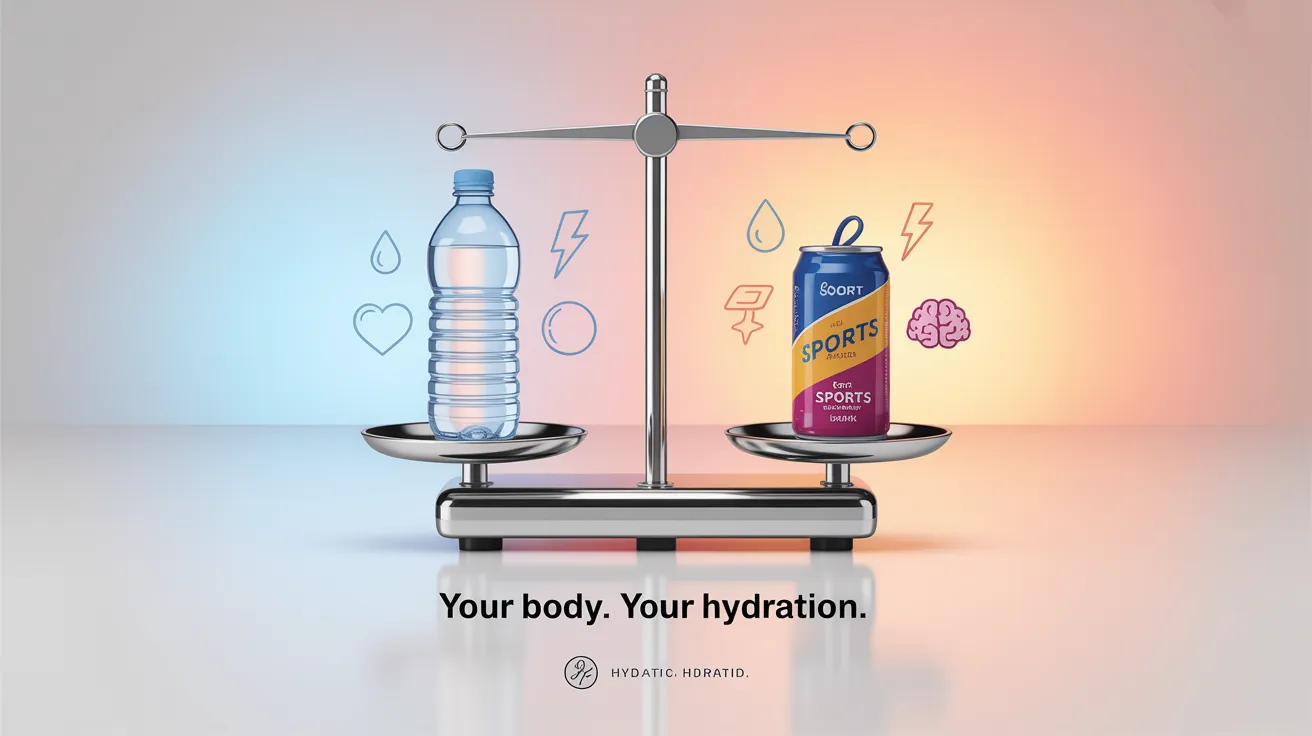 A minimalistic but impactful visual showing a balance scale—on one side, a water bottle;